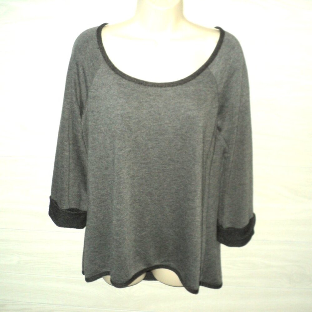 Maria Gabrielle Women's Knit Top Size XL Gray & Dark Gray 3/4 Sleeve Cotton/Poly